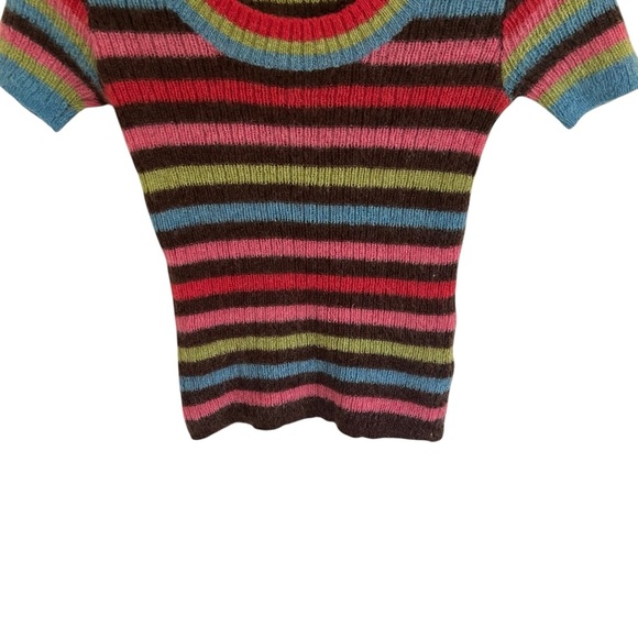 Chaber Stripe Rainbow Multicolored Fuzzy Short Sleeve Sweater Approx XS - Picture 4 of 10